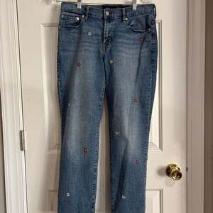 Gap Girlfriend Jeans Womens 29 Hippy Flowers Straight Leg Boho Embroidered